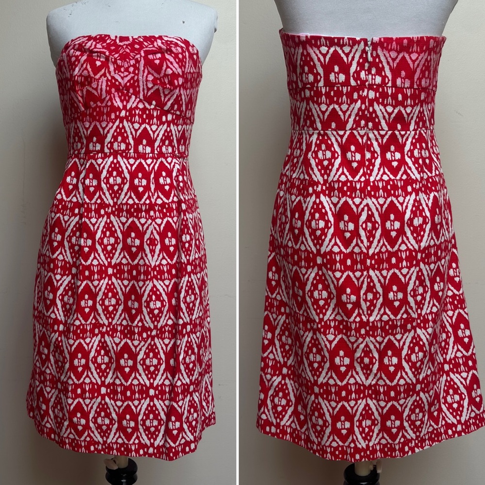 J.Crew Strapless Red White Print Dress Size 4